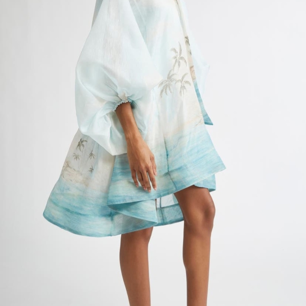 Zimmermann - NWT - Seascape Print  Long Sleeve Organza Minidress - Picture 3 of 5